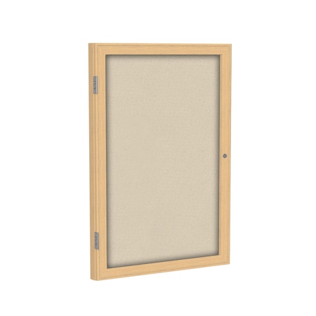 Ghent Enclosed Bulletin Board, 1 Door, Fabric, Oak Frame, 2 ft H x 18 in W, Beige PW12418F-90